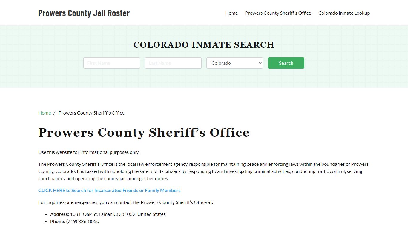 Prowers County Sheriff Office, CO, Arrest Warrants Search